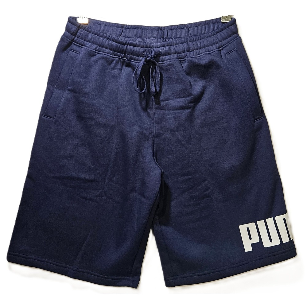 Puma Big Logo 10" Fleece Shorts, 2 Pockets, Men's Medium, Navy Blue/White, NWT